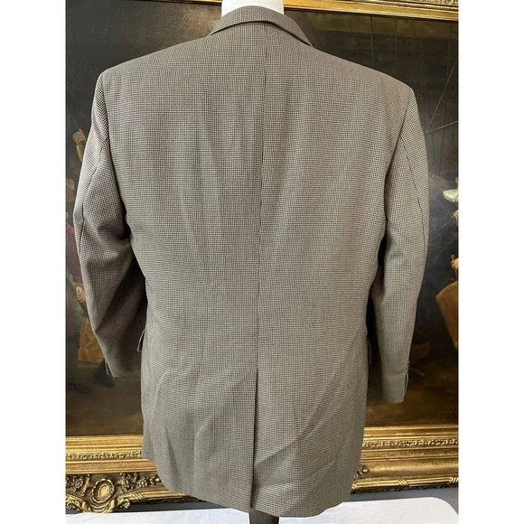 Jos A Bank Signature 43R Tan & Black Houndstooth 100% Wool‎ 2Btn Blazer Jacket